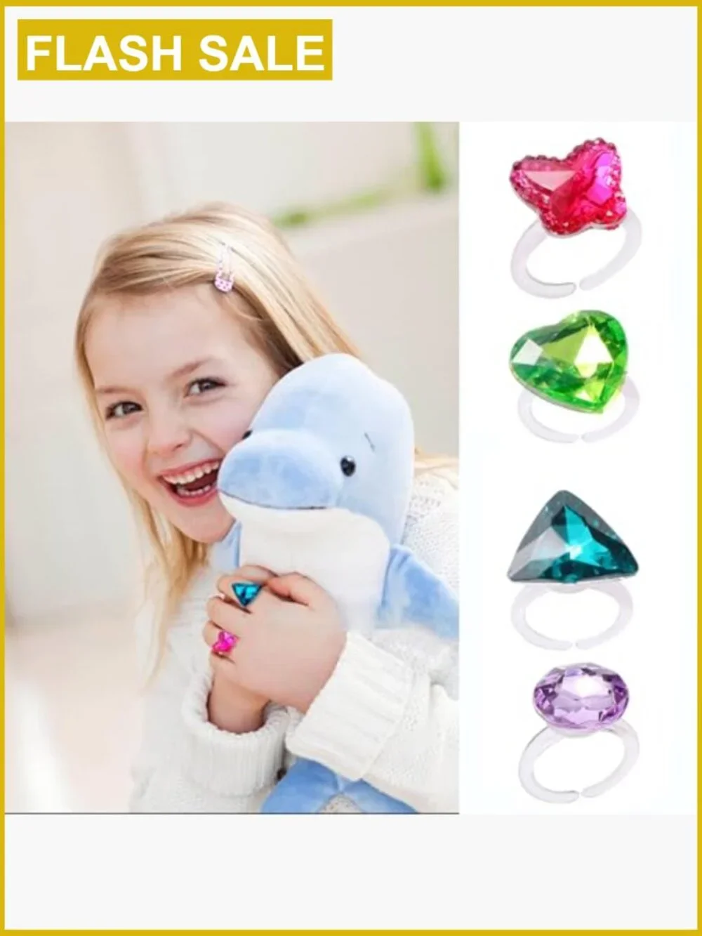 12 Pcs Adjustable Pretend Play Jewelry Rings with Box for Princess Dress Up